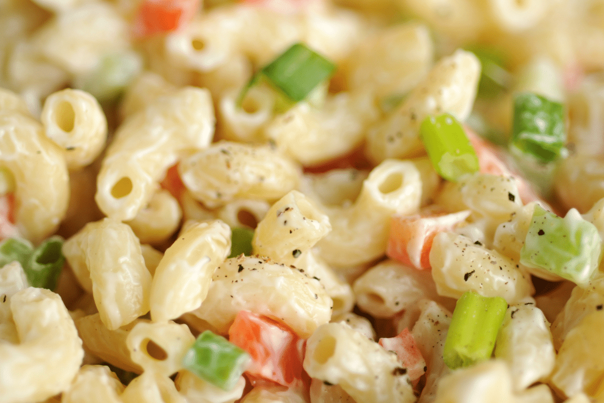 creamy macaroni salad close up
