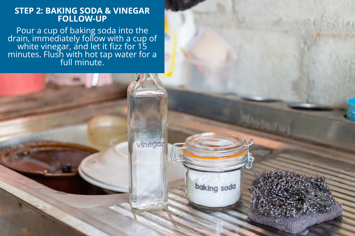 baking soda and vinegar fizzing reaction to get rid of funky sink smell