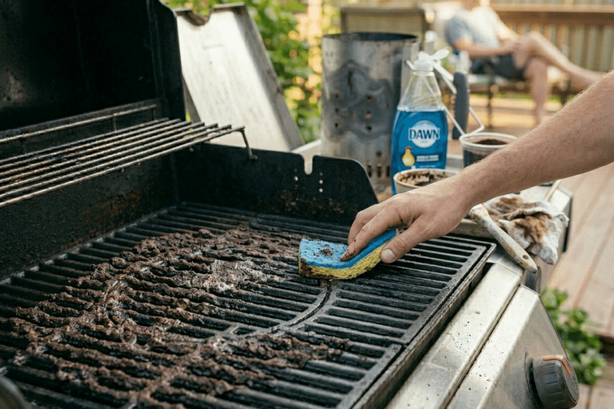 coffee grounds and dawn soap to clean a grill or barbeque