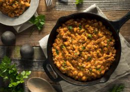 copycat hamburger helper pasta recipe in a cast iron skillet