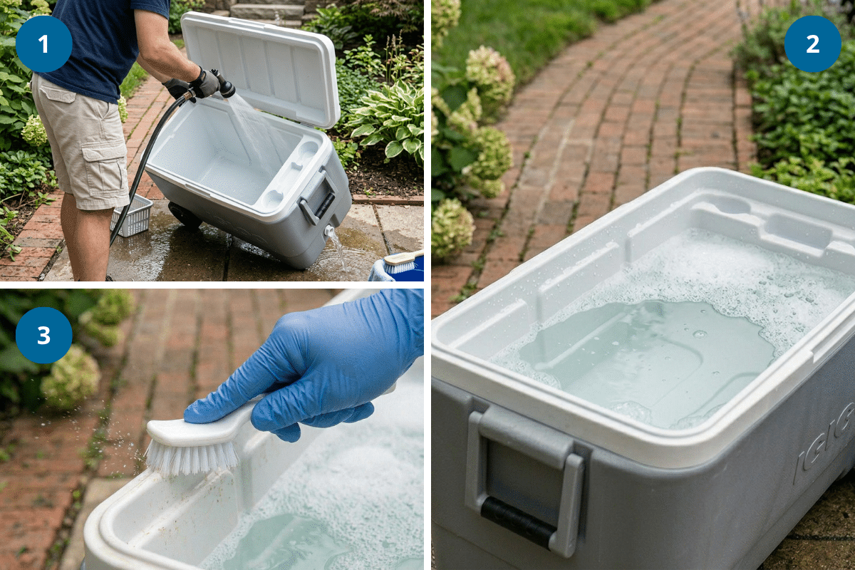 step by step instructions on how to clean a stinky cooler