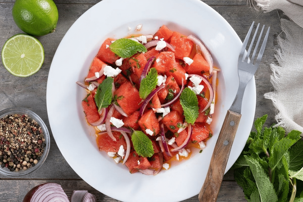 watermelon feta salad with mint and lime
