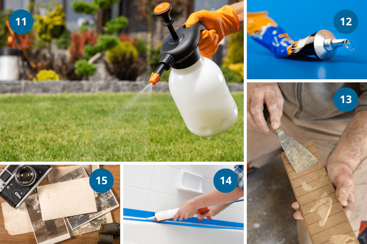 lawn chemicals glue epoxy wood filler caulk old photographs