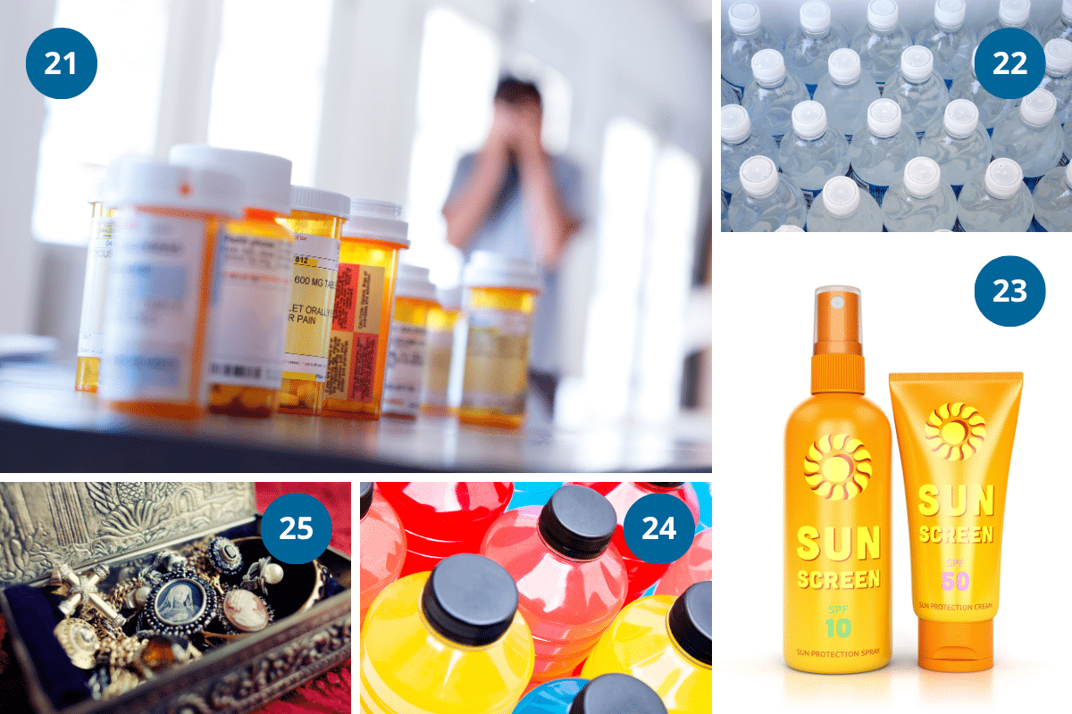 things to avoid heat in the garage medications bottled water sunscreen sports drinks quilts family heirlooms