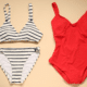 striped two piece and red one piece bathing suit how to make swimsuits last longer
