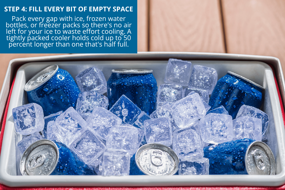 step 4 fill every bit of empty space in a cooler ice chest