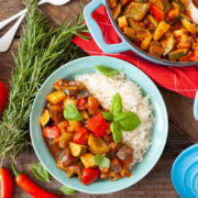 ratatouille recipe served over white rice