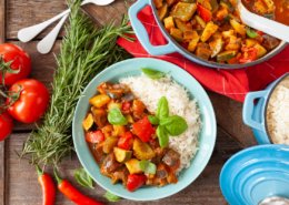 ratatouille recipe served over white rice