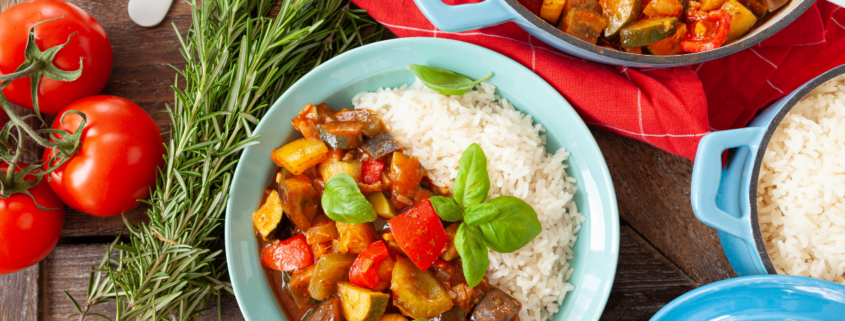 ratatouille recipe served over white rice