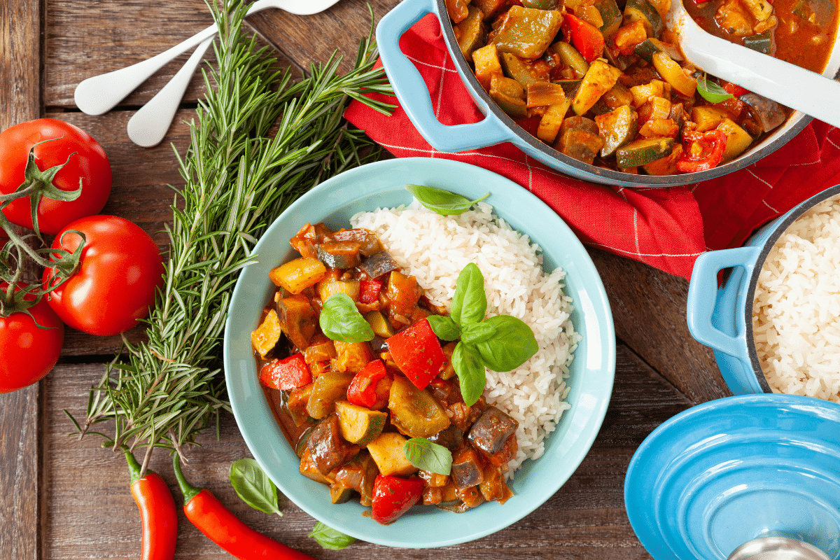 ratatouille recipe served over white rice