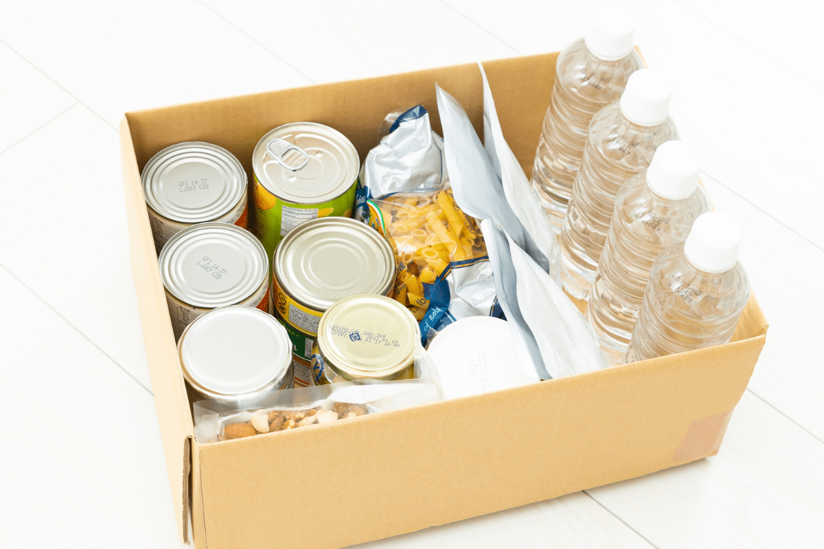 emergency food stockpile in box