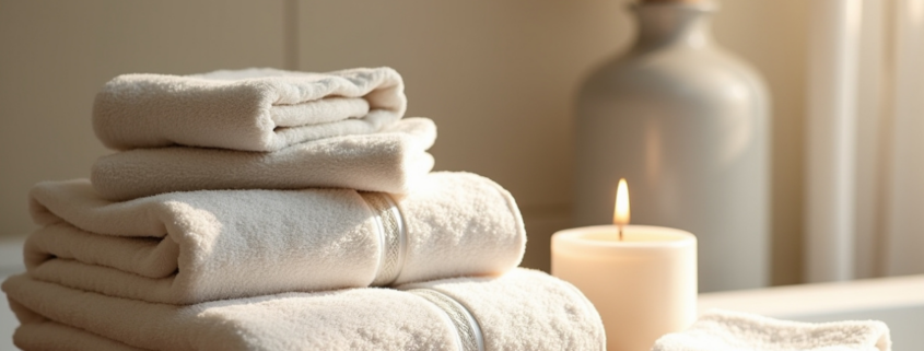 ow to get the smell out of towels stack of towels sitting with candle in bright natural light