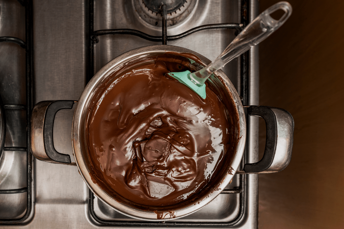 chocolate sauce on cooktop