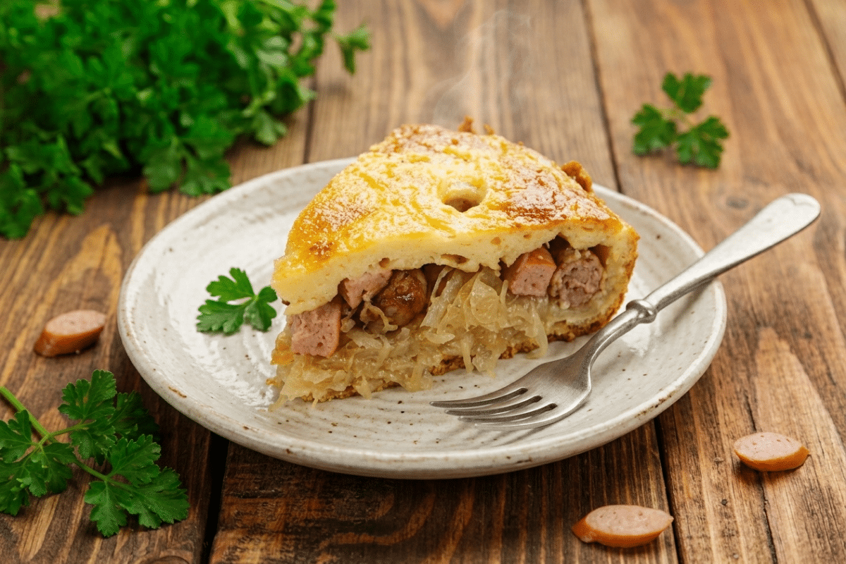 close up of single serving of oktoberfest impossible pie