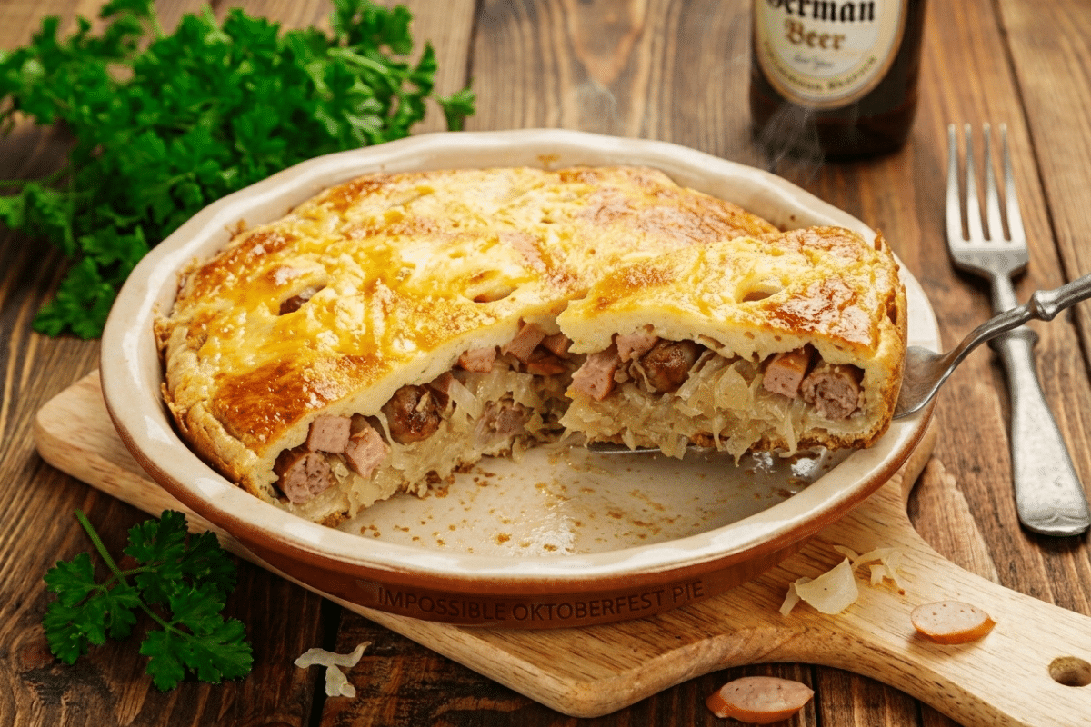 oktoberfest bratwurst sausage and sauerkraut cabbage pie