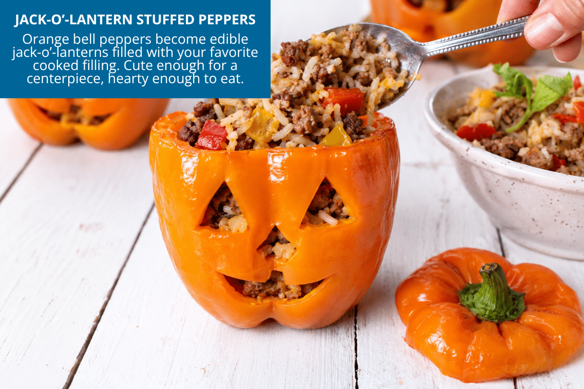 jack-o-lanter stuffed bell peppers for halloween party