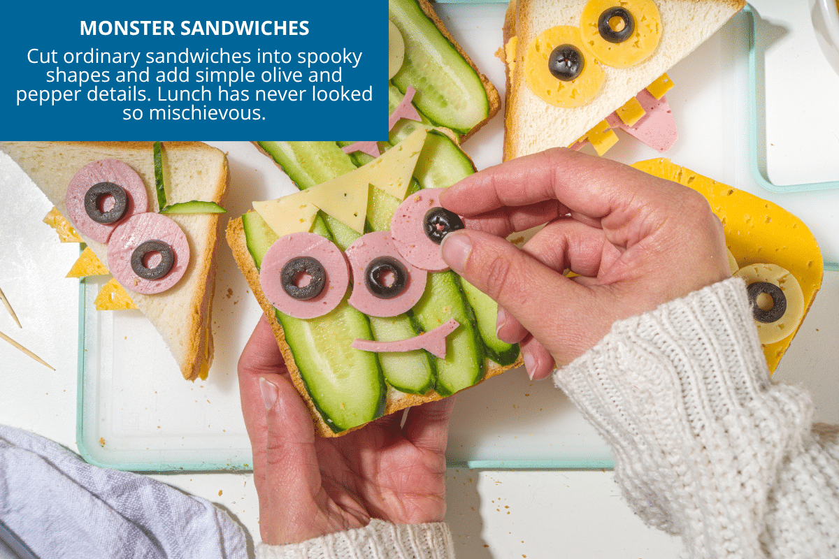monster sandwiches cutting out bread into shapes veggie faces