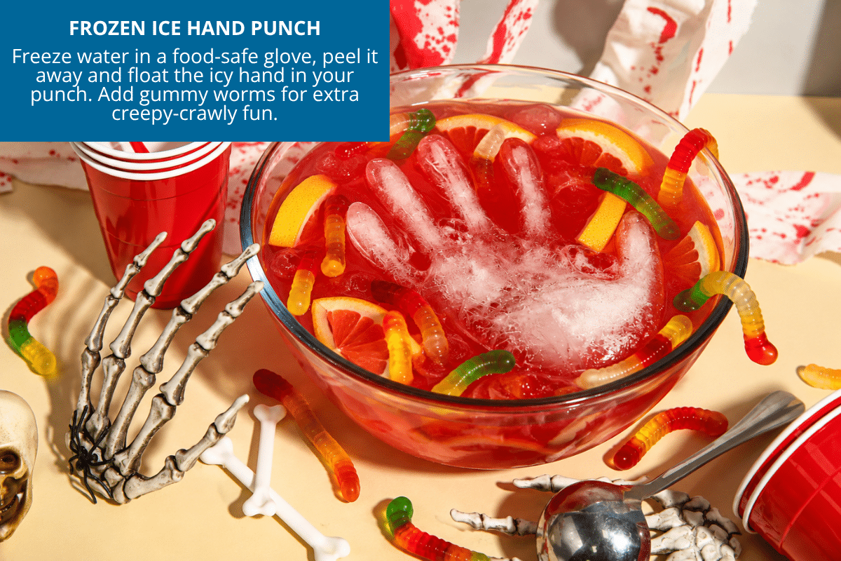 frozen hand halloween punch bowl