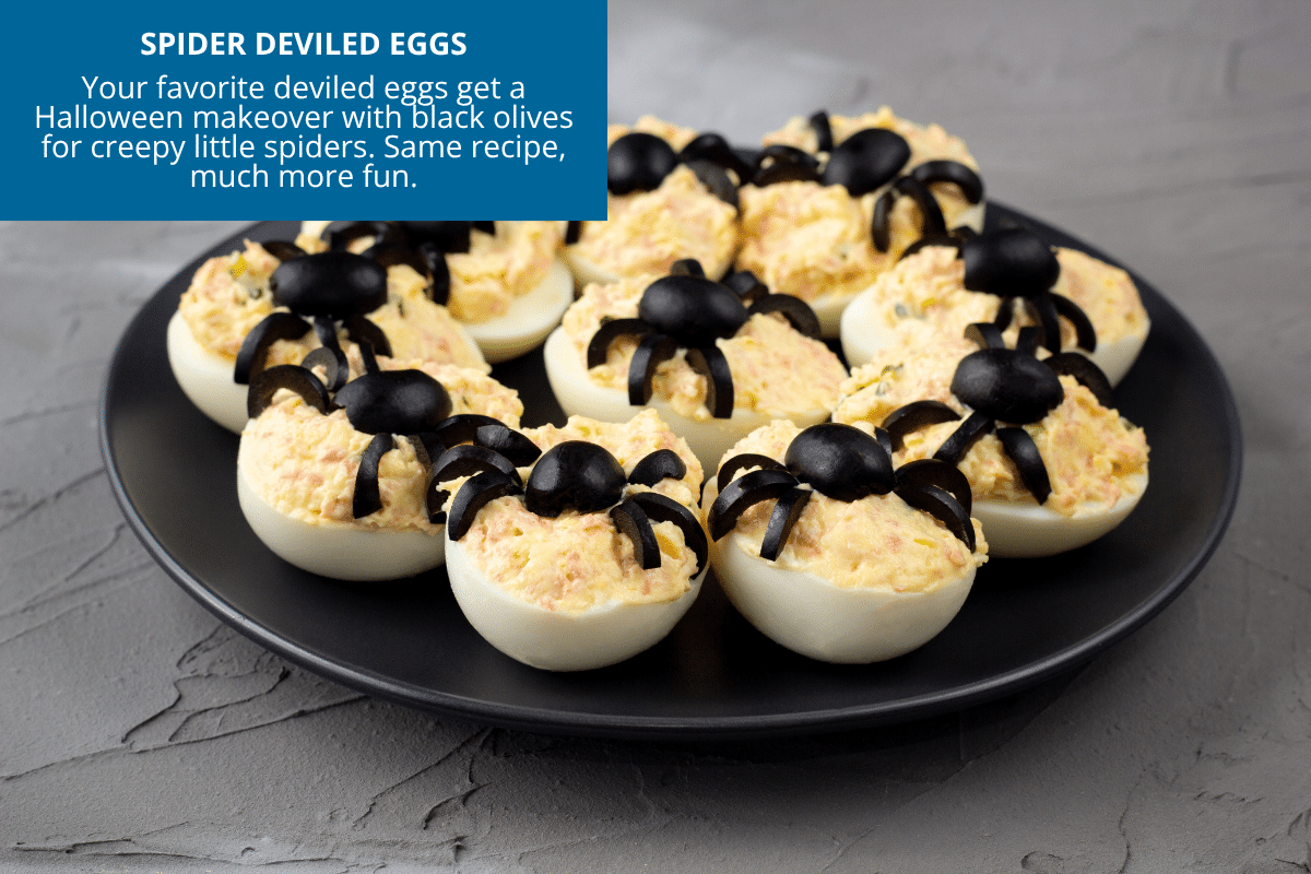 spider deviled eggs with black olives