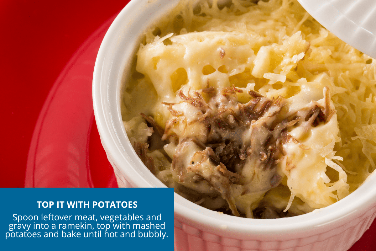 Shepherd's pie topped with leftover mashed potatoes
