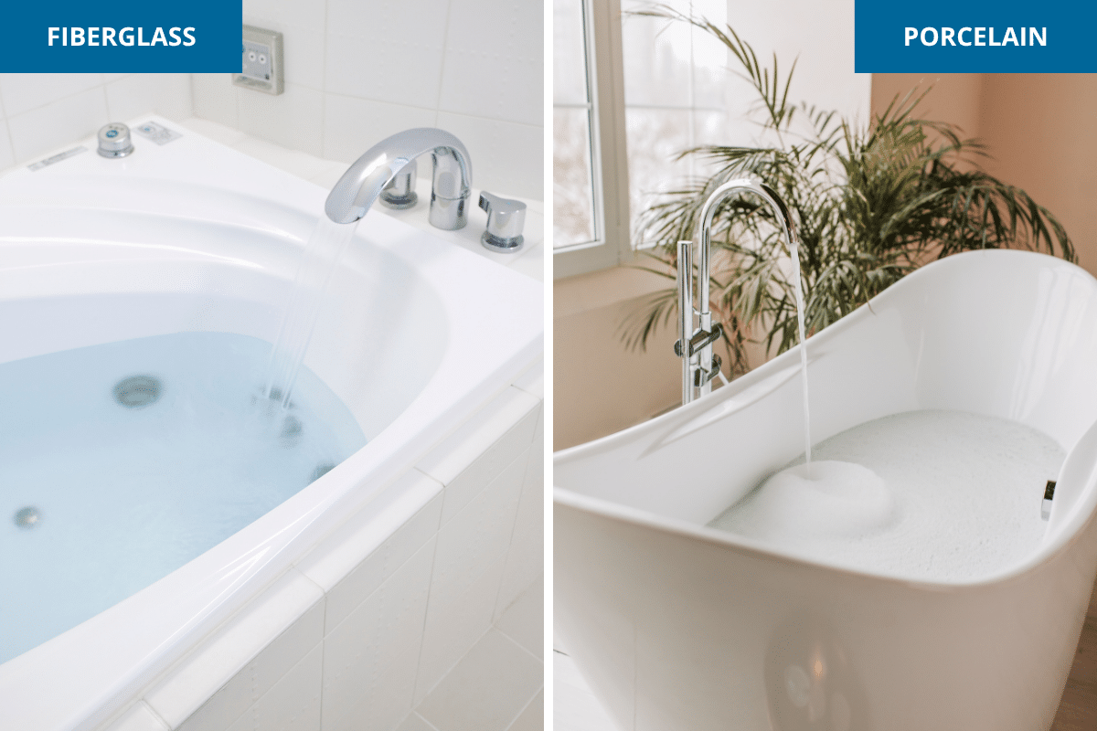 Fiberglass and porcelain bathtub surfaces