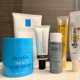 Simple anti-aging skincare routine with cleanser, vitamin C, moisturizer and sunscreen