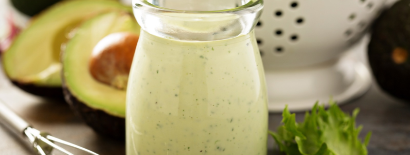 Creamy homemade avocado dressing with fresh avocado, lemon and dill