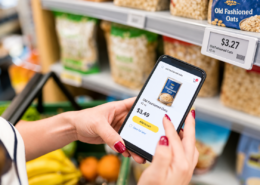 Shopper comparing a digital shelf price with a price on a smartphone