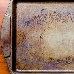 A close up of a dirty pan