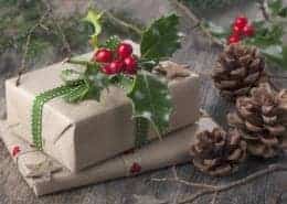Christmas vintage presents on a wooden background