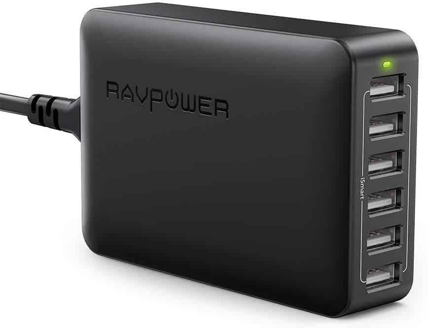 black wall charger with six USB ports