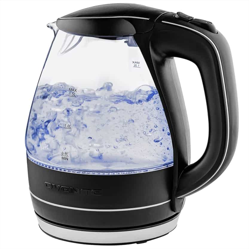 Black cordless glass tea kettle