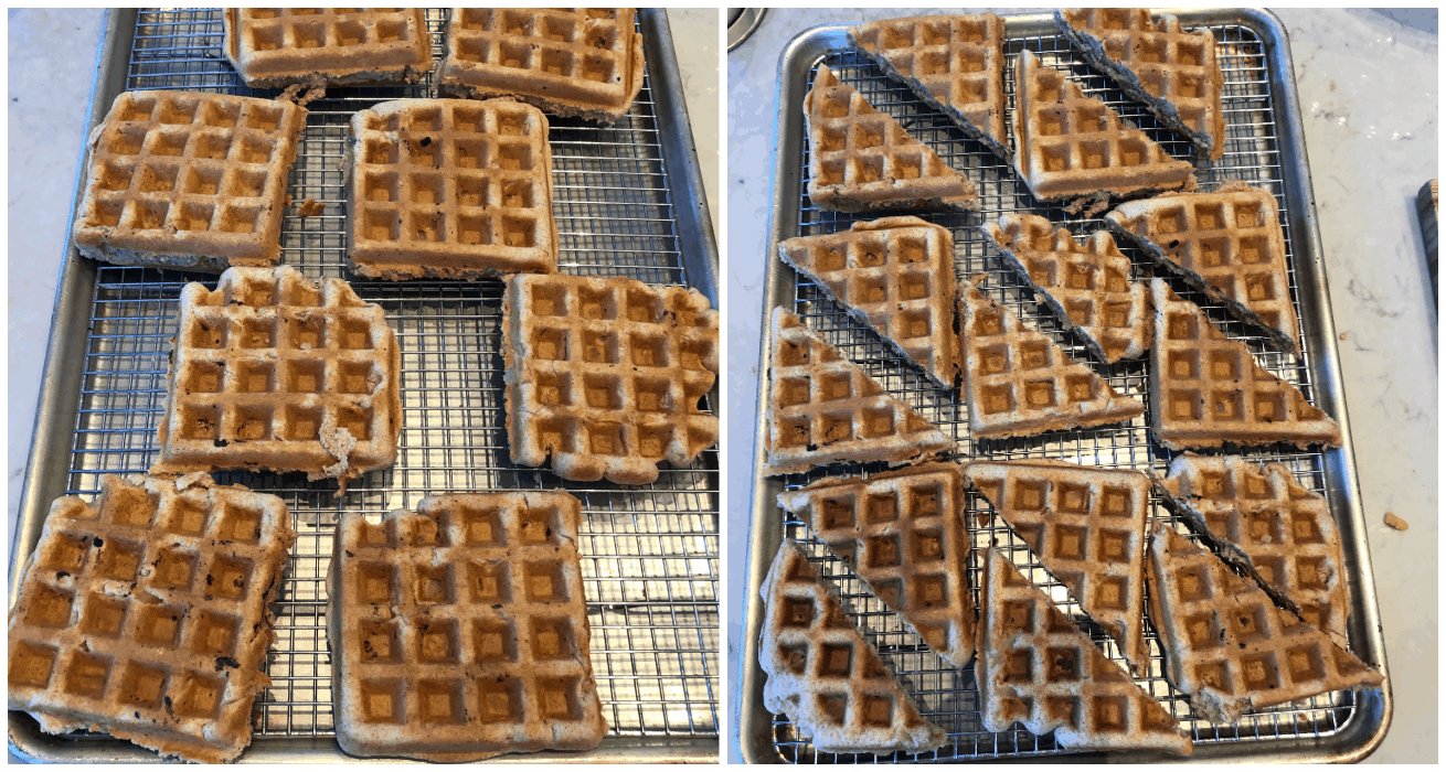apple fritter waffles sitting on a cooling rack