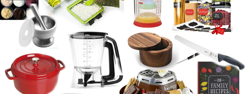 a collage of fun useful awesome gifts for cooks and foodies