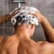 male using Blue Dawn shampoo in the shower