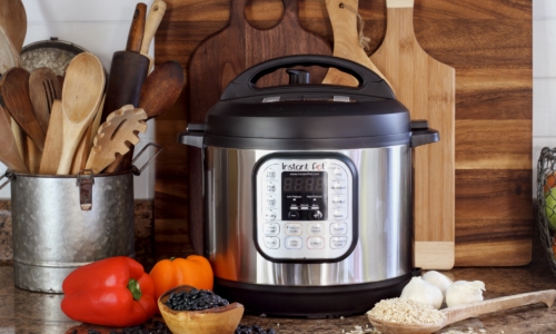 Instant Pot with Beans Rice and Fresh Vegetables