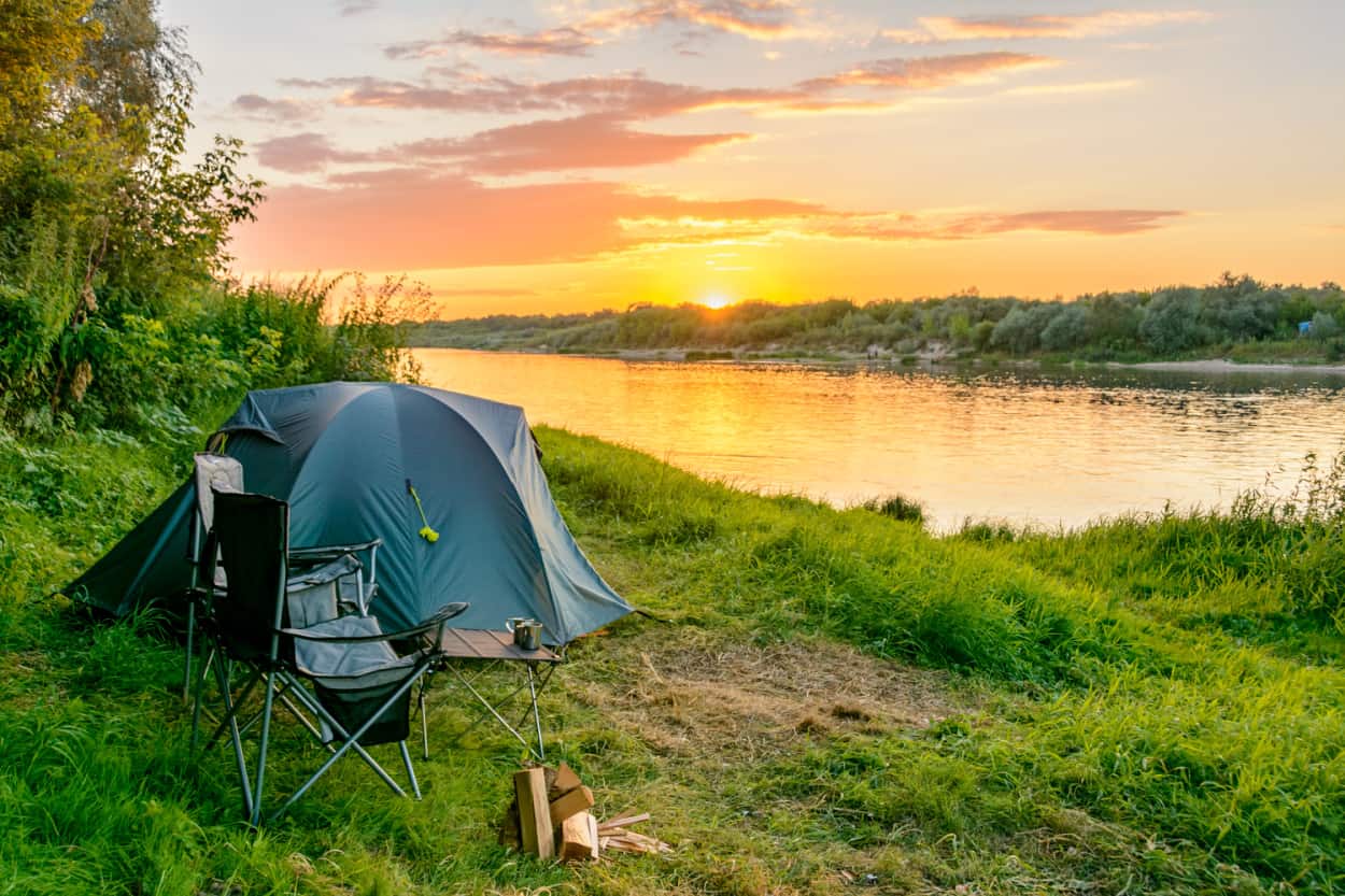 campsite at sunrise