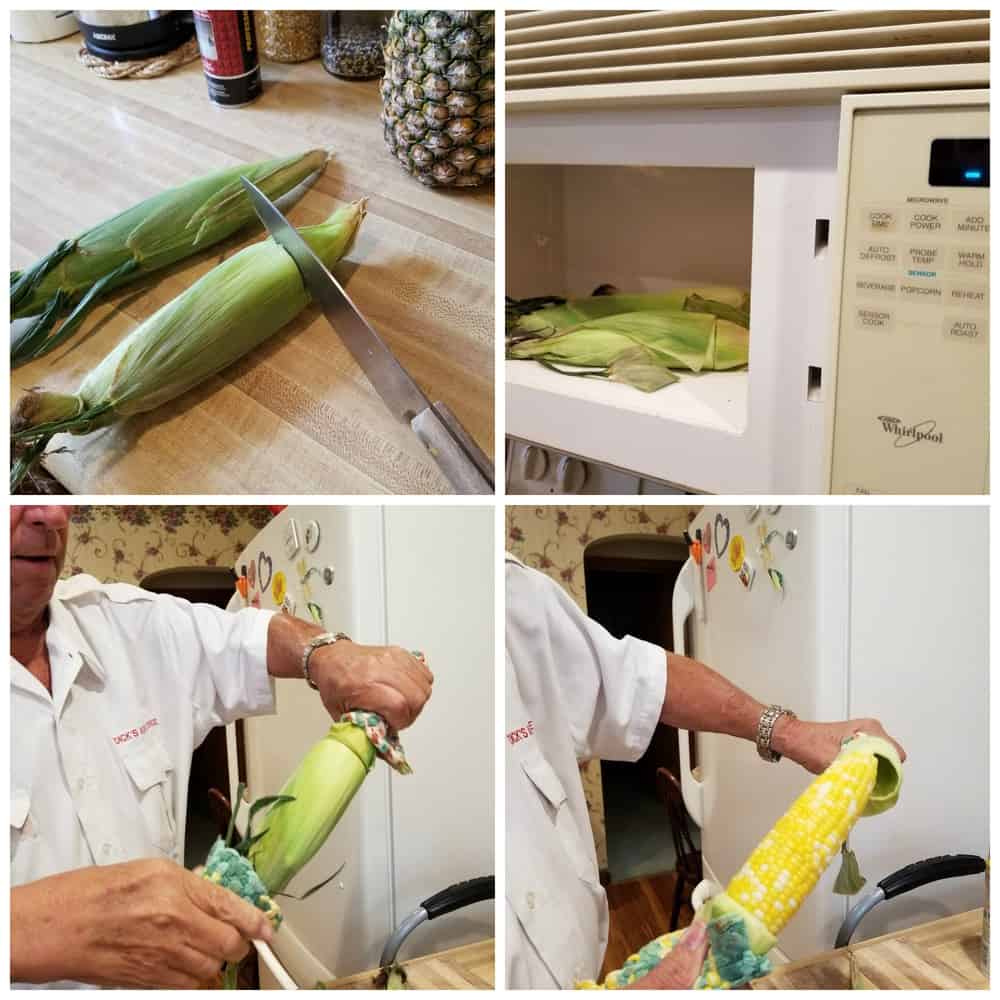 A group of people preparing food in a kitchen, with Corn on the cob and Butter