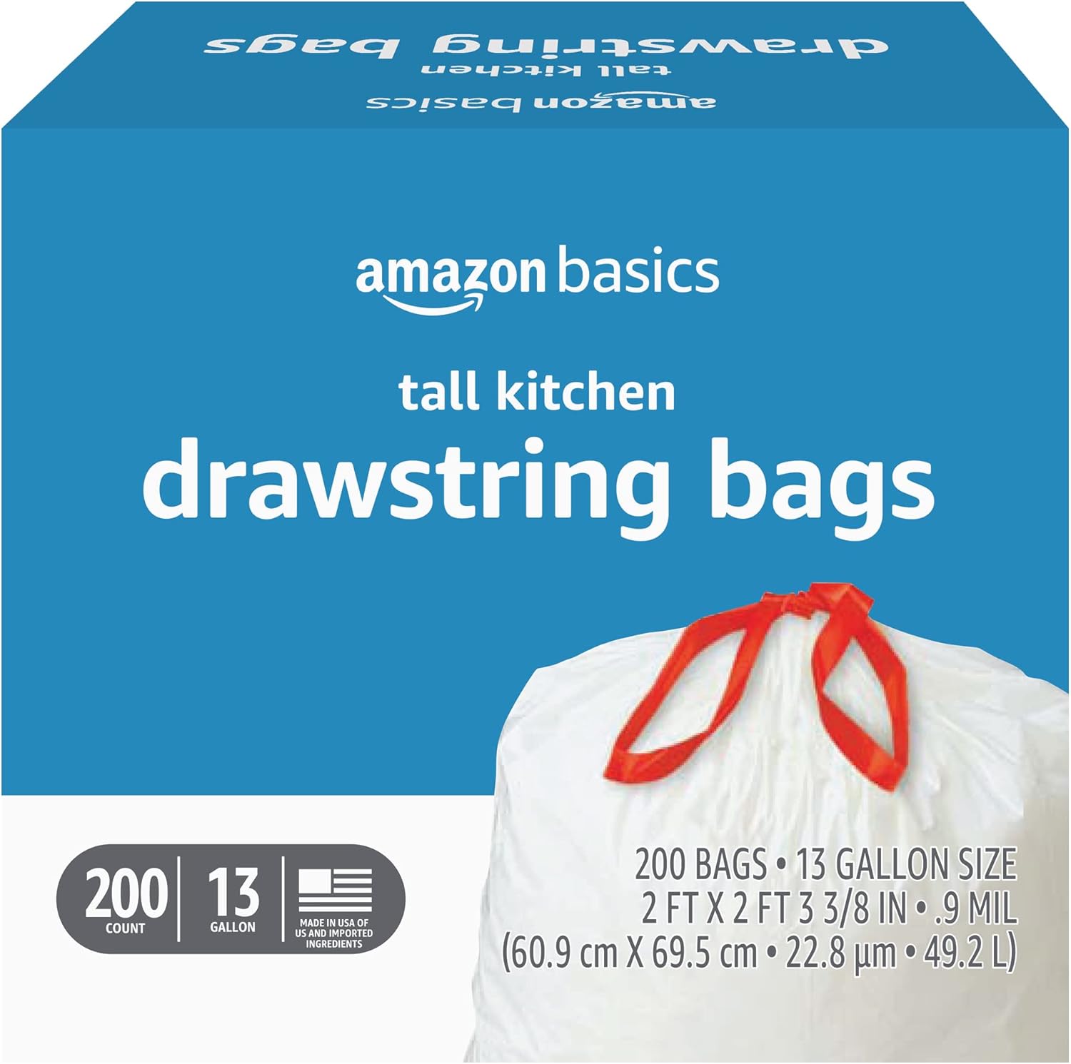 Product Image - Amazon Basics Tall Kitchen Drawstring Trash Bags (13 Gallon)