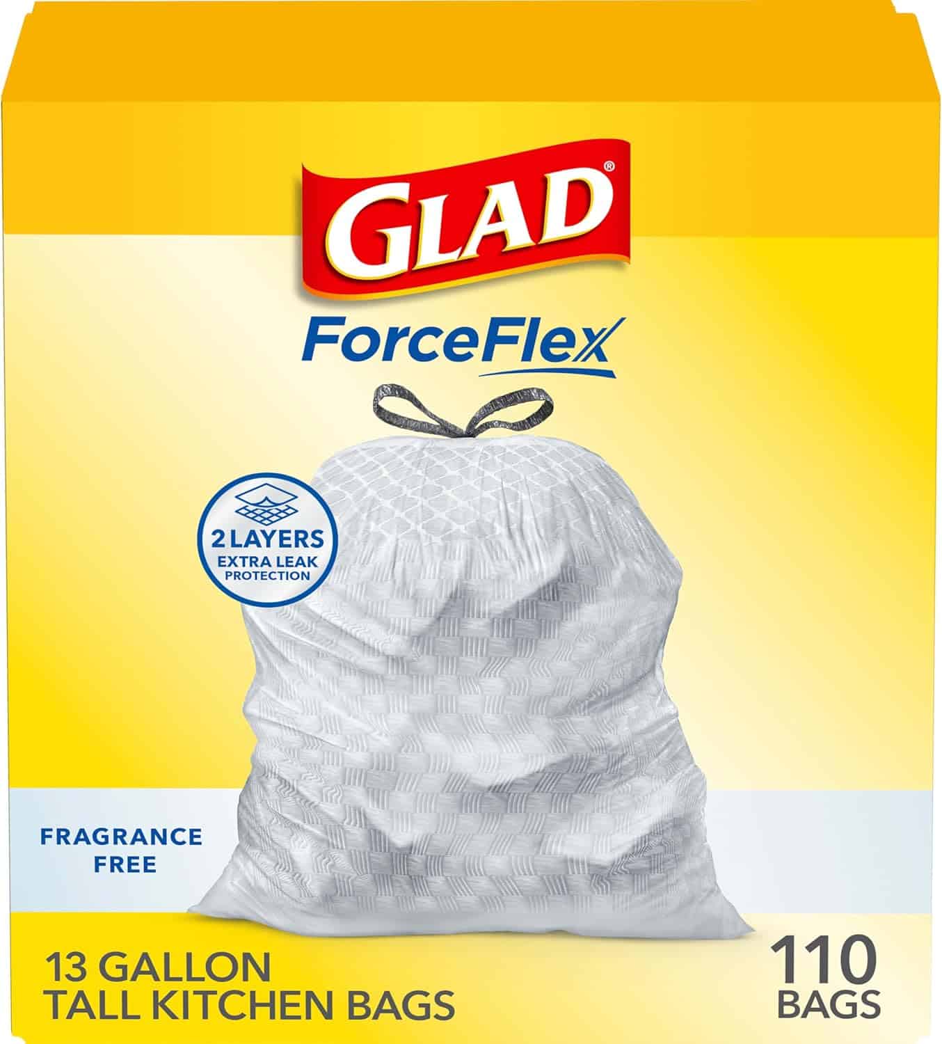 Product Image - Glad ForceFlex Tall Kitchen Drawstring Trash Bags (13 Gallon)
