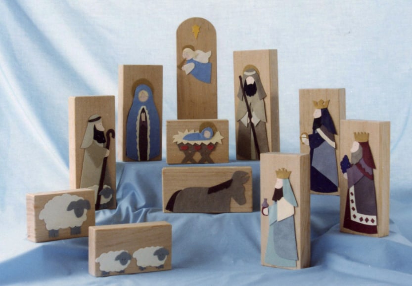 wood block nativity set for child play