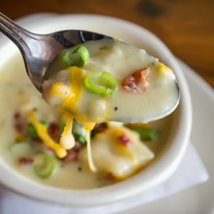Creamy loaded baked potato soup with scallion
