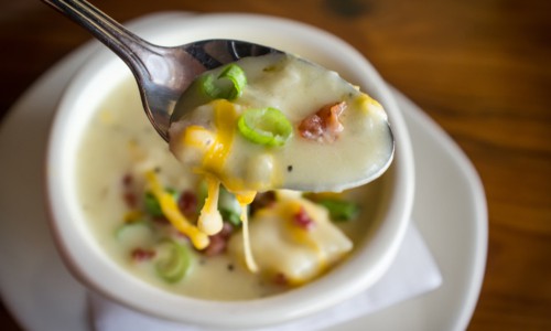 Creamy loaded baked potato soup with scallion