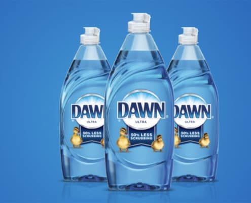 3 bottles of Blue Dawn on blue background