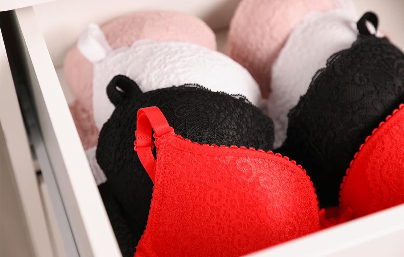 bras and lingerie in a drawer not in a clothes dryer