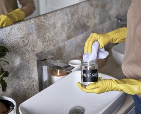 Unrecognizable woman cleaning with vinegar