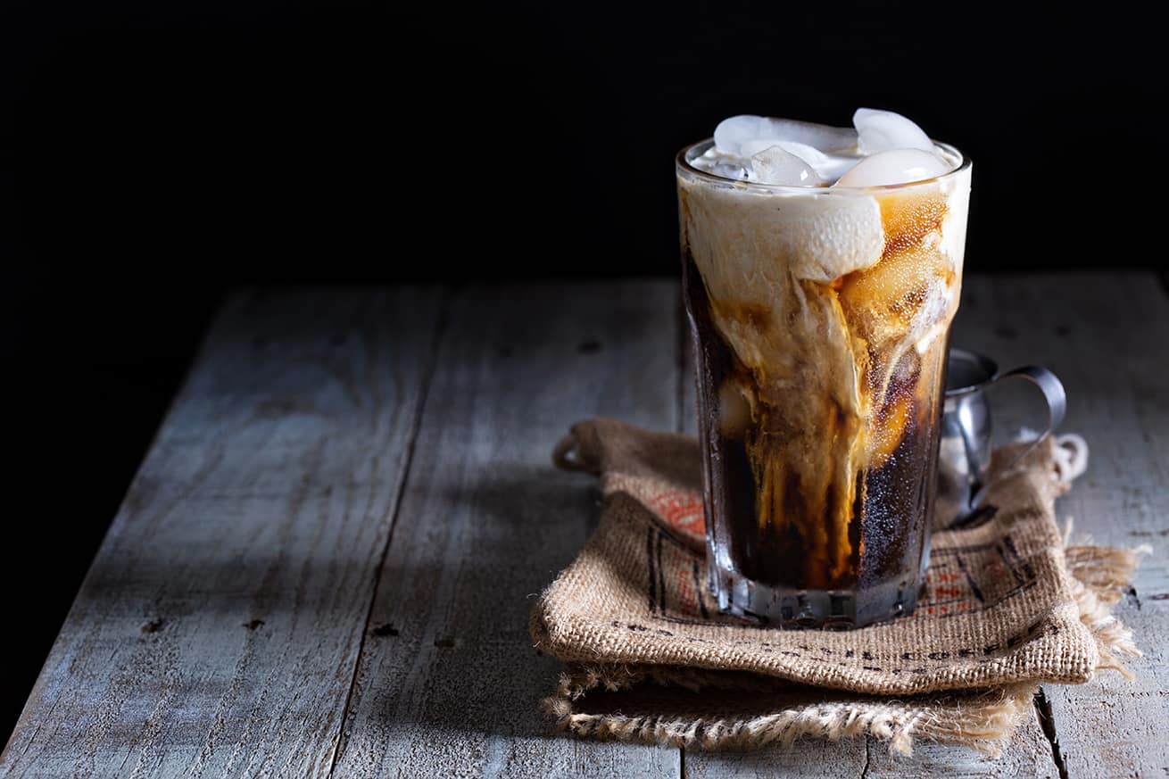 Iced coffee in a tall glass
