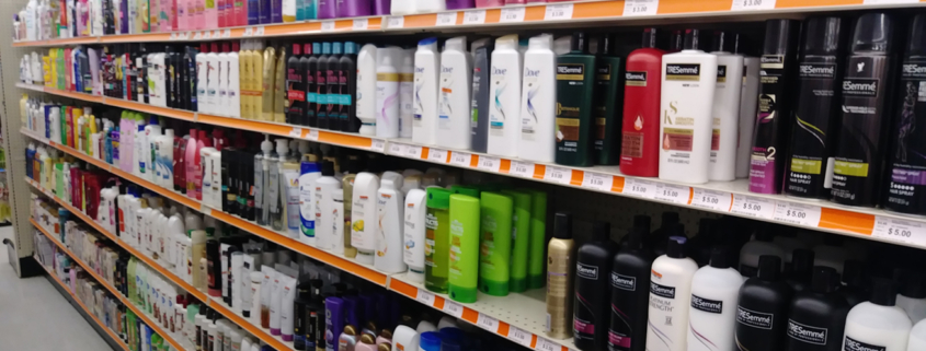 drugstore hair care products aisle