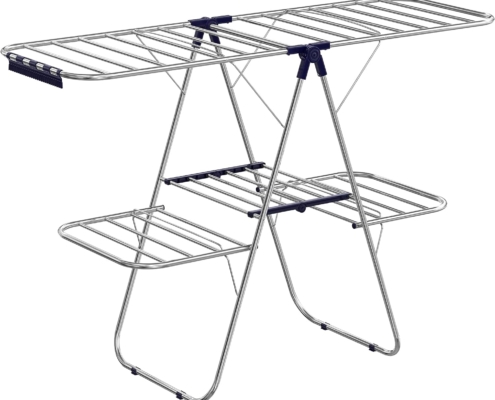 SONGMICS Clothes Drying Rack, Foldable 2-Level Laundry Drying Rack, Free-Standing Large Drying Rack, with Height-Adjustable Wings, 33 Drying Rails