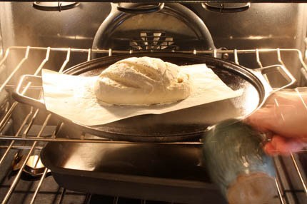 Food cooking in an oven, with Bread and dough